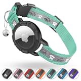 Reflective AirTag Cat Collar, Integrated Cat Tracker Collar with Air Tag Holder and Bell, Safety Elastic Band Cat GPS Collars for Girl Boy Cats, Kittens and Puppies (Green,S)