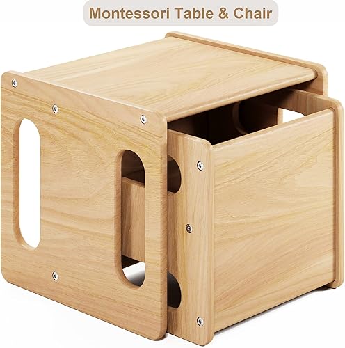 Miniatura 3 de Montessori - Juego de mesa y silla de destete, madera dura, escritorio para lectura de niños pequeños, hora de aperitivos, sala de juegos, cubo de