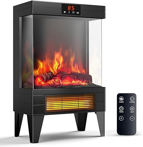 Calentador eléctrico de chimenea - Calentador de chimenea independiente para uso en interiores con llama 3D realista, termostato ajustable y control