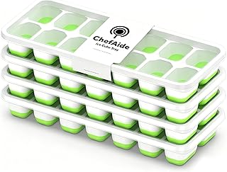ChefAide 4‑Pack Ice Cube Trays with Lids, 56‑Cube Total Stackable Freezer Ice Trays, Durable Silicone & Plastic Easy‑Release Ice Molds for Cocktails, Coffee & Drinks