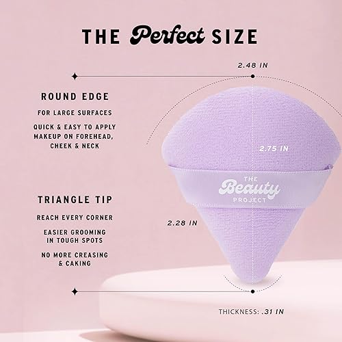 Miniatura 4 de The Beauty Project Juego de 6 esponjas triangulares de terciopelo ultra suave y algodón para aplicación, maquillaje para polvo corporal, base,