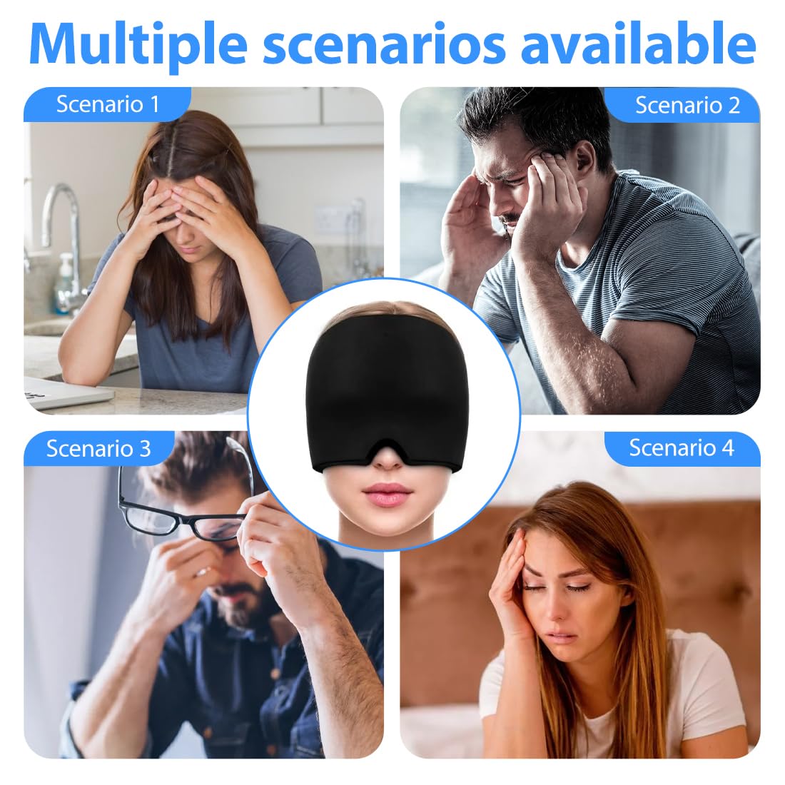 GXGM 1 Pezzi Cappello per Emicrania, Migraine Relief Cap, Maschera Emicrania, Riutilizzabile Gel Cappuccio per Mal di Testa, Cappuccio per Mal di Testa Avvolge la Testa a 360°, Migraine Mask