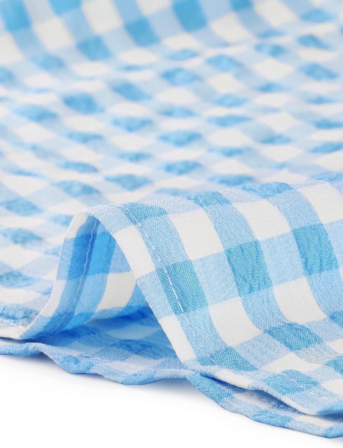 Allegra K Puff Sleeve Gingham Top for Women's Crew Neck Cute Peasant Fitted Checkered Plaid Shirt - Image 5