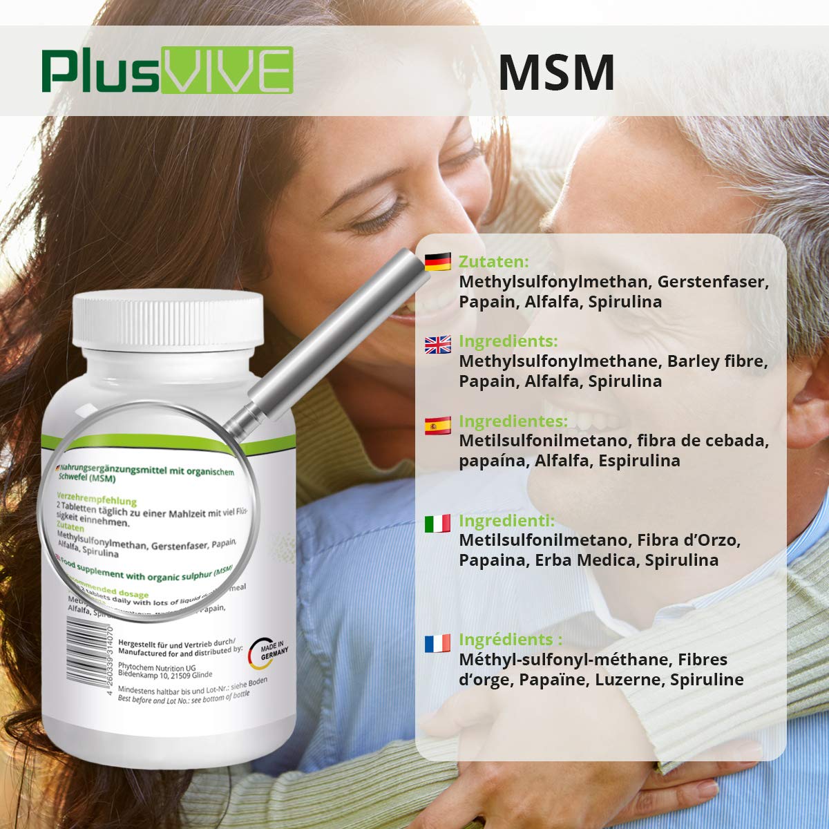 Plusvive - 365 gélules de MSM avec matrice de biodisponibilité, (1 000 mg)