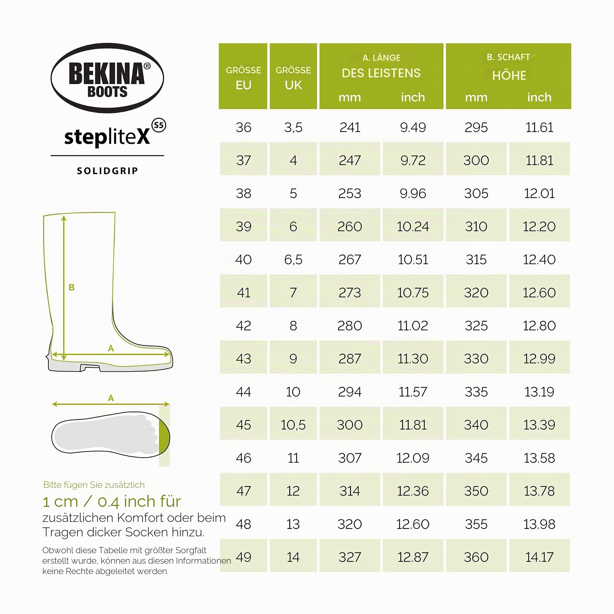 Bekina Steplite X S5 Robuste Sicherheitsstiefel für Herren und Damen mit Stahlkappe und Stahlsohle, rutschfest, Weite Passform, Wasser- und schlammundurchlässig, bis - 30 Grad, grün, EU 39