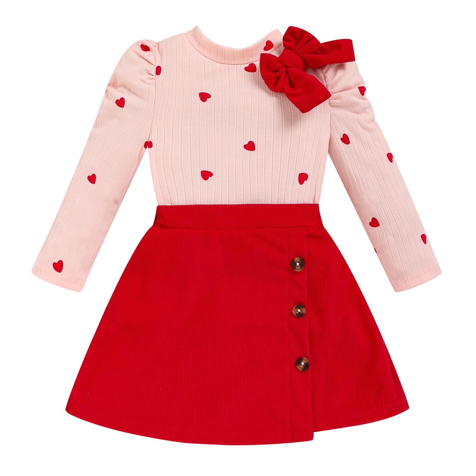 Toddler Girl Plaid Outfits Fall Winter Dress Knit Ribbed Bow Sweatshirt Tops and Button Fashion Skirts Set
