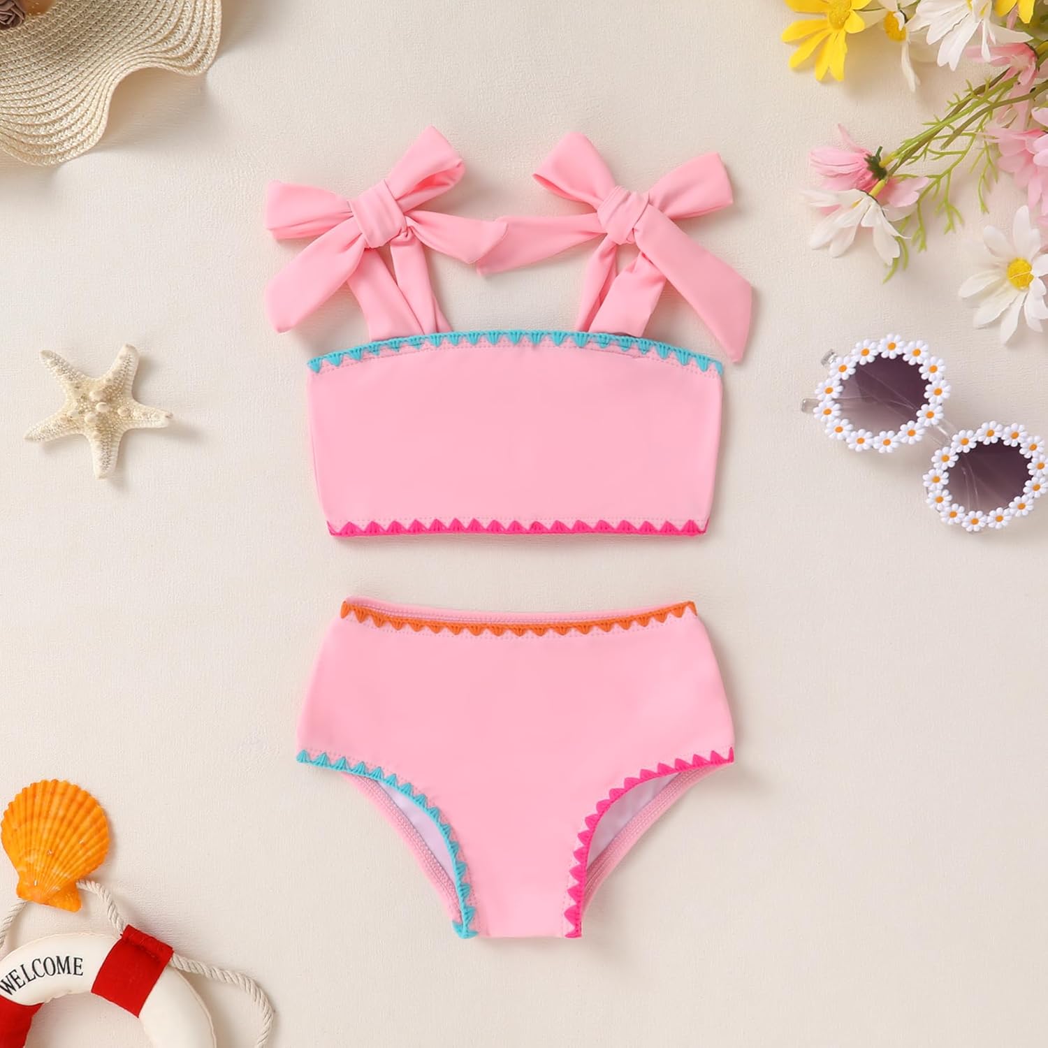 YOUNGER TREE Toddler Baby Girls Swimsuit Two Piece Solid Color Stripe Swimwear Summer Beach Bikini Bathing Suit - Image 3