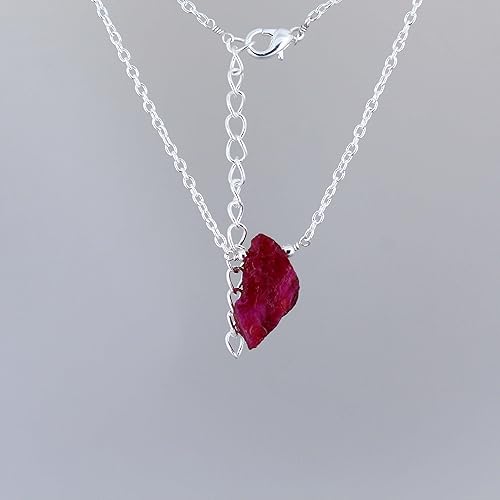 Miniatura 4 de Gempires Natural Raw Ruby Pendant Necklace for Women, Raw Stone Necklace, Ruby Crystal Jewelry, July Birthstone,16 + 2 Inch Silver Plated Adjustable