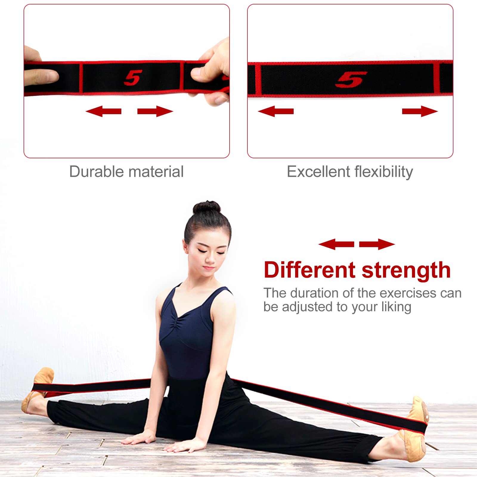 Elastyczna opaska fitness, joga Stretching Band z 8 poziomami siły, elastyczne opaski oporowe do jogi, pilatesu, fitnessu, rozciągania, treningu, tańca... (czerwony)