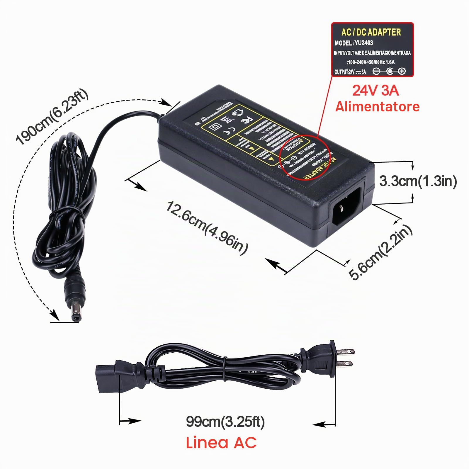 GOMING 24V 10M COB Striscia LED Bianco Caldo 3000K Dimmerabile 312LEDs/M | con Dimmer Alimentatore 24V 3A 72W CRI 93+ Non Impermeabile IP20 Flessibile Luci LED per Soggiorno Natale Bar Decorare