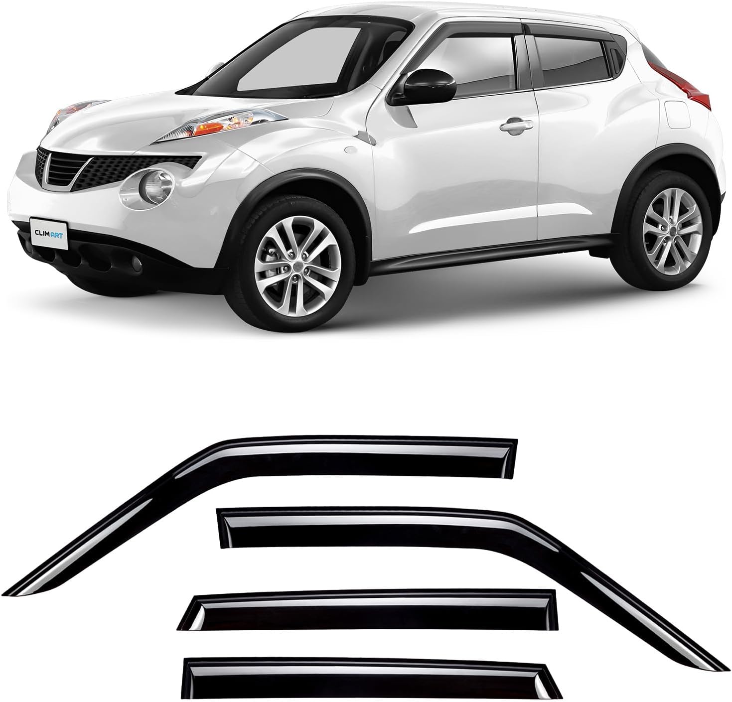 CLIM ART Incredibly Durable Rain Guards for Nissan Juke 2011-2017, Original Tape-on Window Deflectors, Vent Deflector, Vent Window Visors for Cars, Dark Smoke, Car Accessories, 4 pcs- 411165
