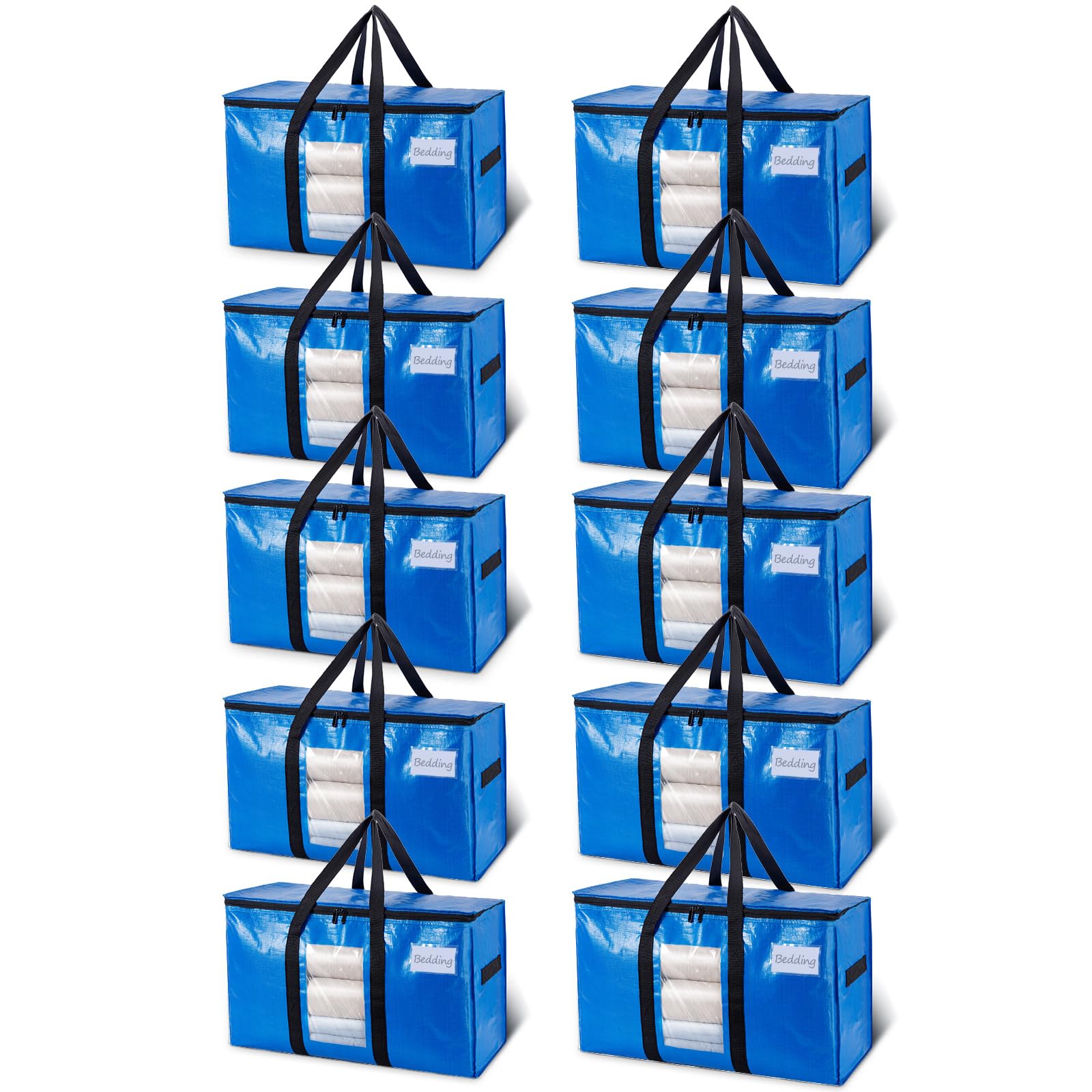 TAILI 10 Pack Blue Extra Large Moving Bags,Storage Bag with Visible Window