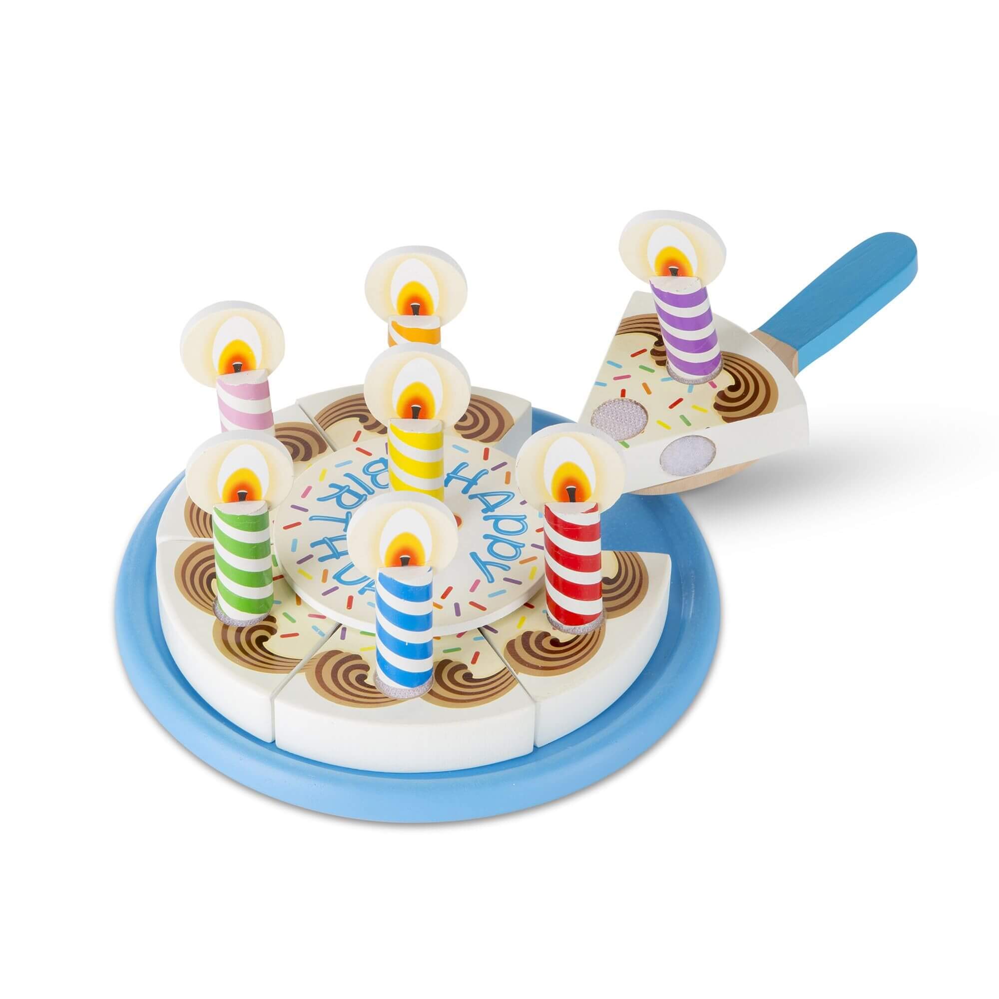 Melissa & Doug Birthday cake (wooden toy food, combinable toppings and 7 candles, sturdy design, 34 play pieces, for girls and boys - for ages 3, 4, 5, 6 years)
