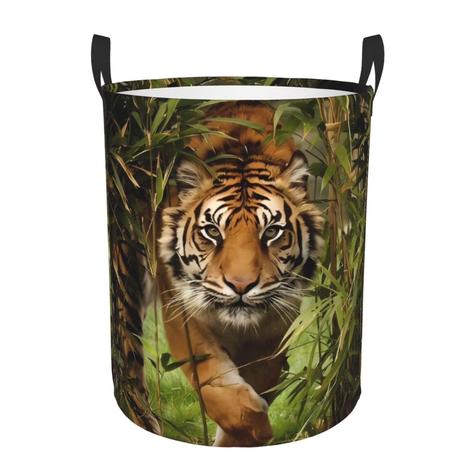 S Circular Hamper Tiger in The Jungle Print for Dirty Clothes