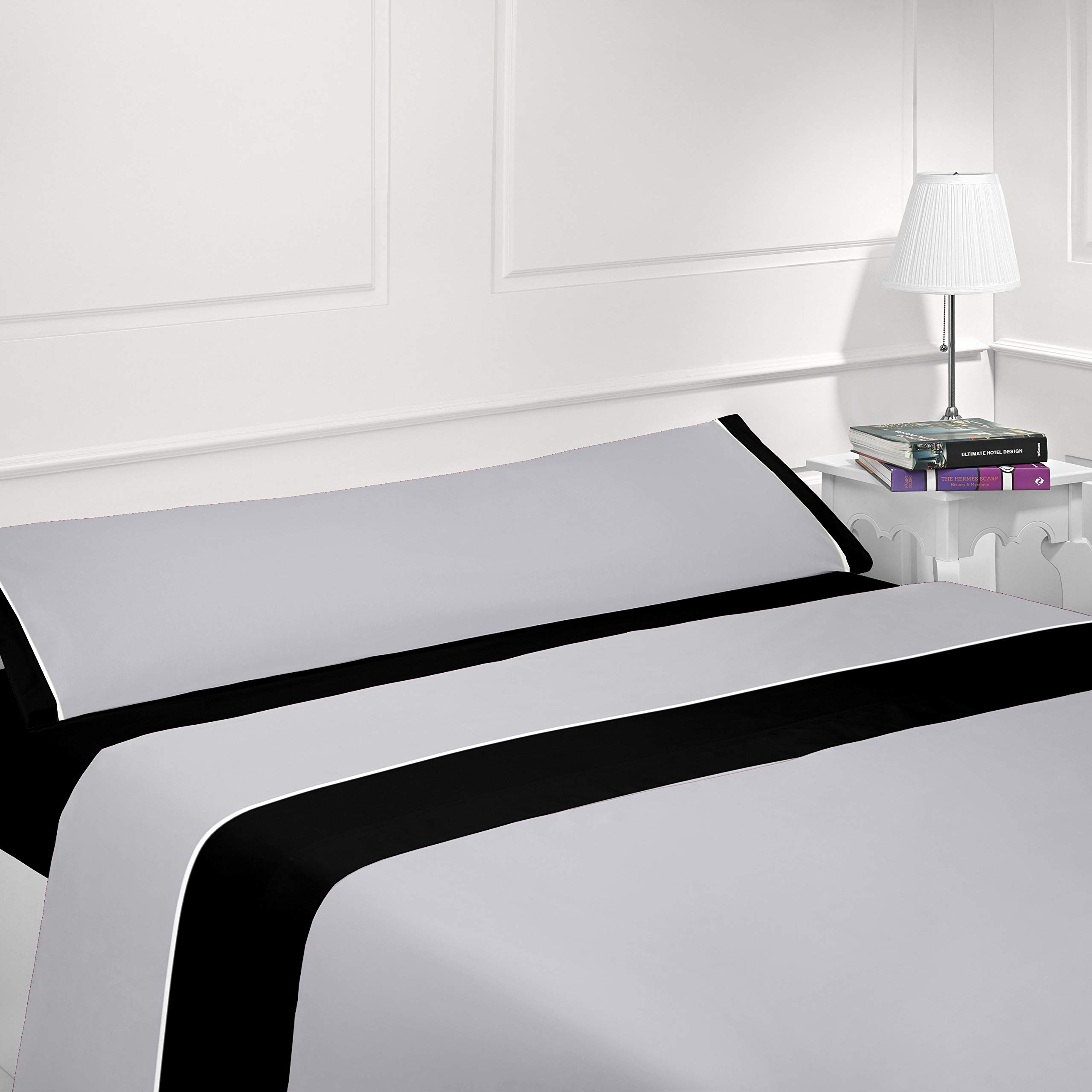 CABELLO TEXTIL HOGAR - Juego de sábanas Lisas Bicolor 3 Piezas Microfibra (Gris/Negro, 150_x_190/200 cm)