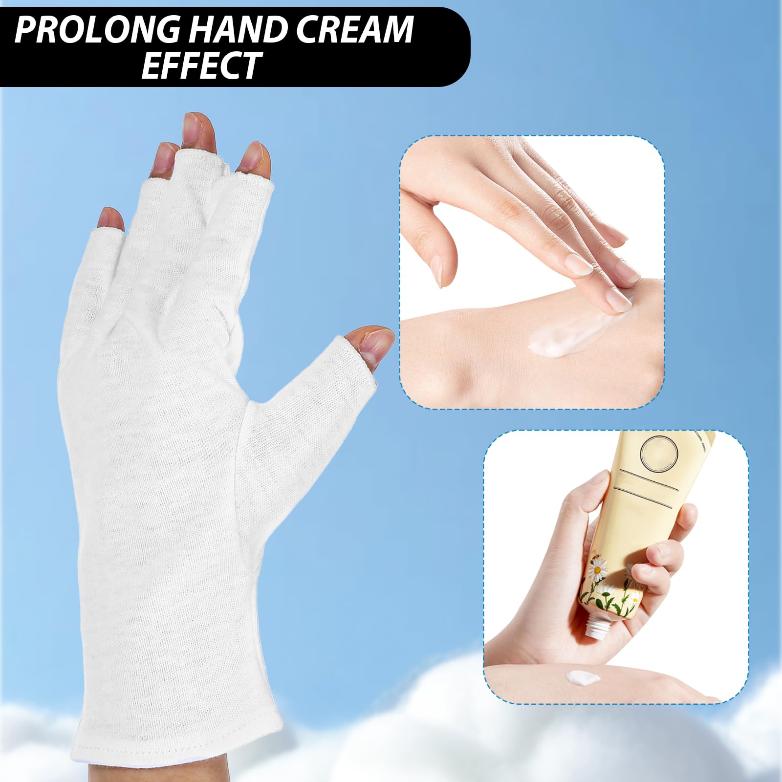 Gants en coton blanc sans doigts lot de 2 paires résistants transpiration respirants eczéma séchage mains sommeil spa