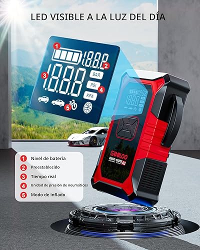 Miniatura 6 de GOOLOO Arrancador de salto A3 con compresor de aire, 3000 A portátil de batería de coche (9.0 Gas6.5L Diesel) con inflador de neumáticos de apagado