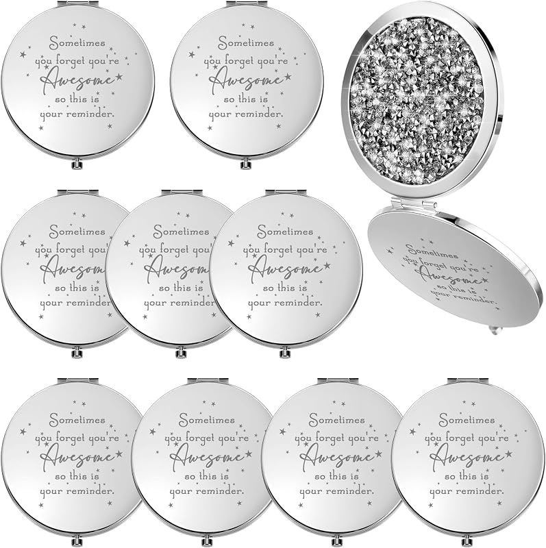 Espelho compacto redondo Roowest branco com ampliação de 2x, metal e detalhes decorativos, pacote com 10