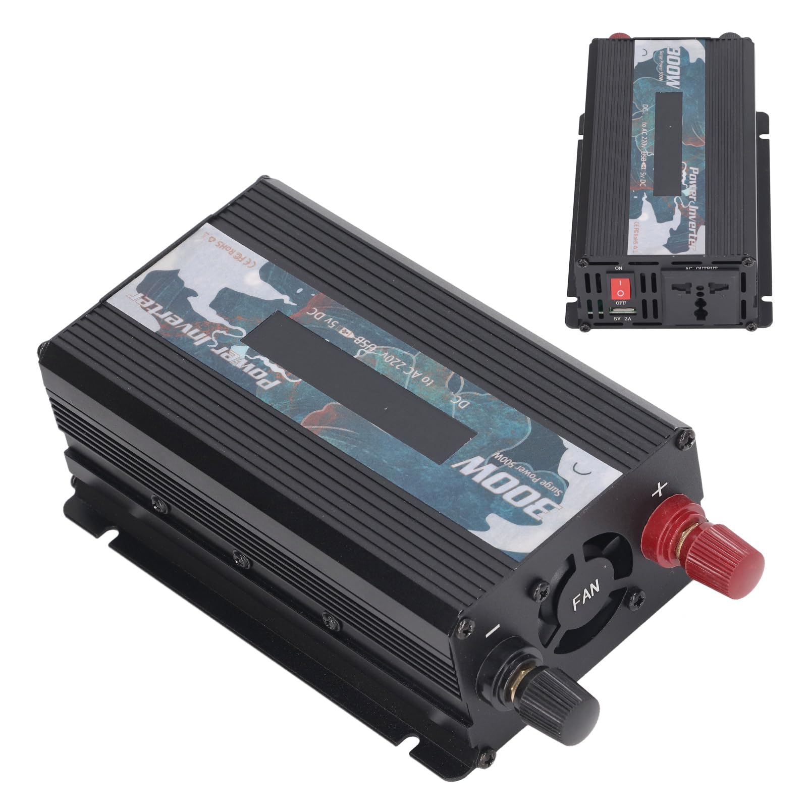 Samochodowy Przetwornica Napięcia 300 W Przetwornica Sinusoidalna ze Stopu Aluminium DC 12 V na AC 220 V z Wyświetlaczem LCD USB 2 A i Wentylatorem Chłodzącym do Podróży Samochodem Kemping