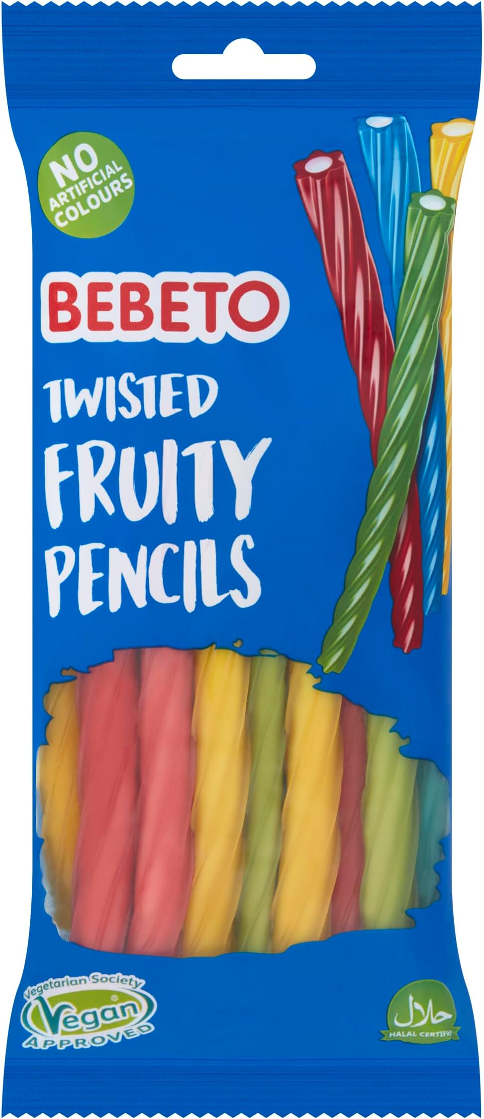 Mixed Fruit Flavour Soft Sweets with a Cream Flavour Filling. Bebeto Twisted Fruity Pencils, Chewy Fruity Gummy Pencil Sweets, Single Pack, 160g, White