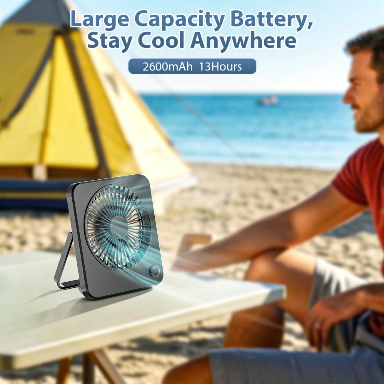 JATEKA Mini ventilatore Batteria, USB ventilatore da scrivania molto silenzioso con Ricaricabile 2600 mAh,ventilatore da tavolo per ufficio, camera da letto, soggiorno, campeggio - Nero