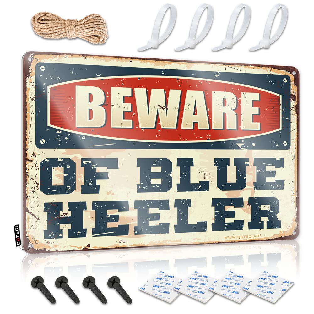 HELIOFORGE Bro Cave Sign Beware Of Blue Heeler Sign Metal Home Bar Signs Metal Vintage Signs(30X40CM)