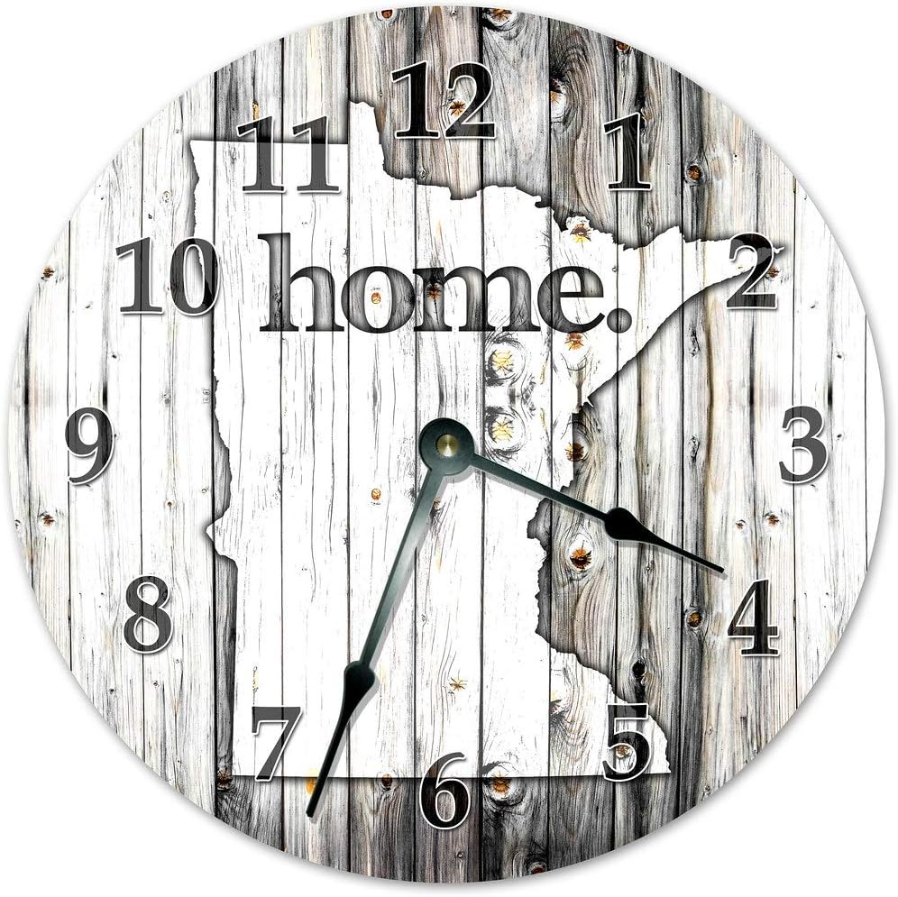 Minnesota State Home Clock Black and White Rustic Clock - Large 10.5" Wall Clock
