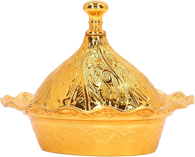 YEmirth Turkish Gold Candy Sugar Serving Bowl Dish Jar with Lid Holder for Party Office Desk Table Vintage Fancy Copper Container Brass Snacks Delights Decorative Kitchen Buffet Gift Wedding Decor