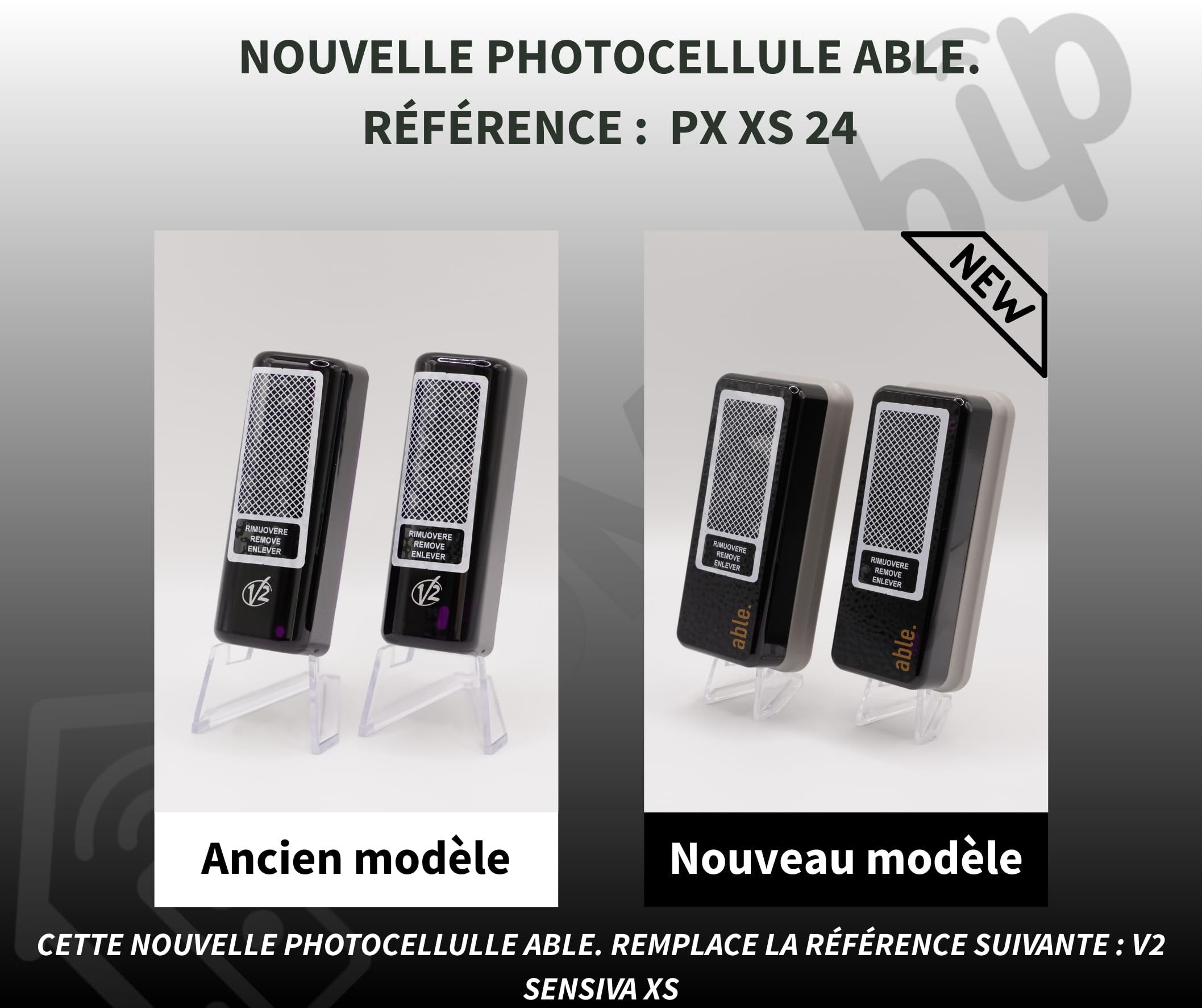 V2 SENSIVA XS Diventa (ABLE. - PX XS 24) - Coppia di fotocellule ABLE. Infra-Rouge 12/24 V per automatismi cancelli – compatibile con motorizzazioni cancello 24 V + 1 Goodies DOMOBIP (PX XS 24)