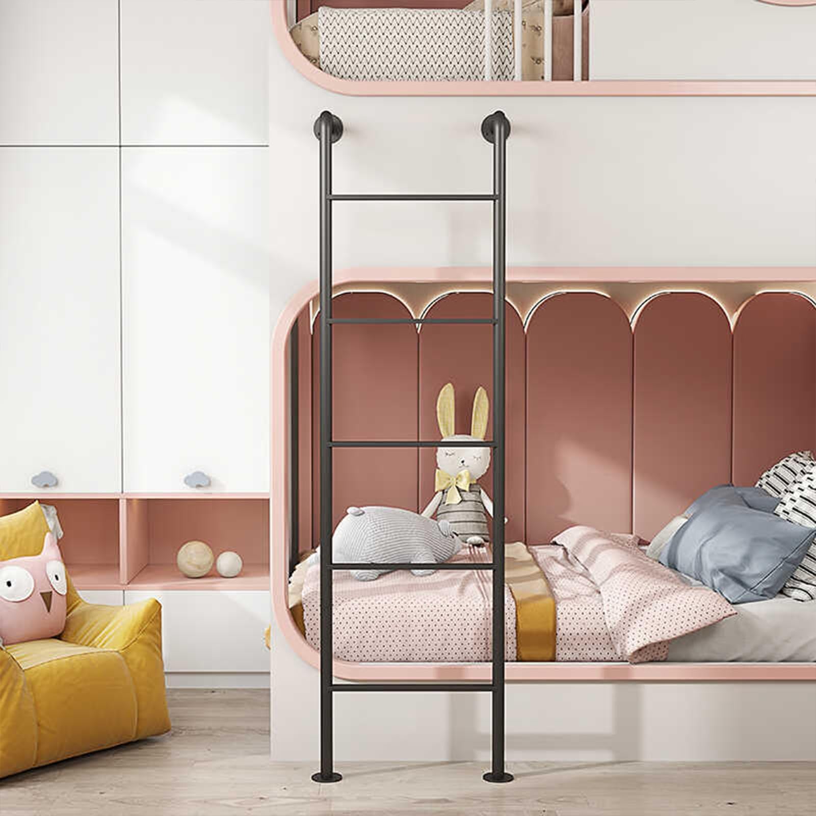GJMSSMY Black Metal Bunk Bed Ladder Wall Mounted Attic Loft Ladder Indoor Outdoor Climbing Ladders, Height Entrance Egress Ladder for Basement Window Well, Loads 330lbs(131cm/52in)