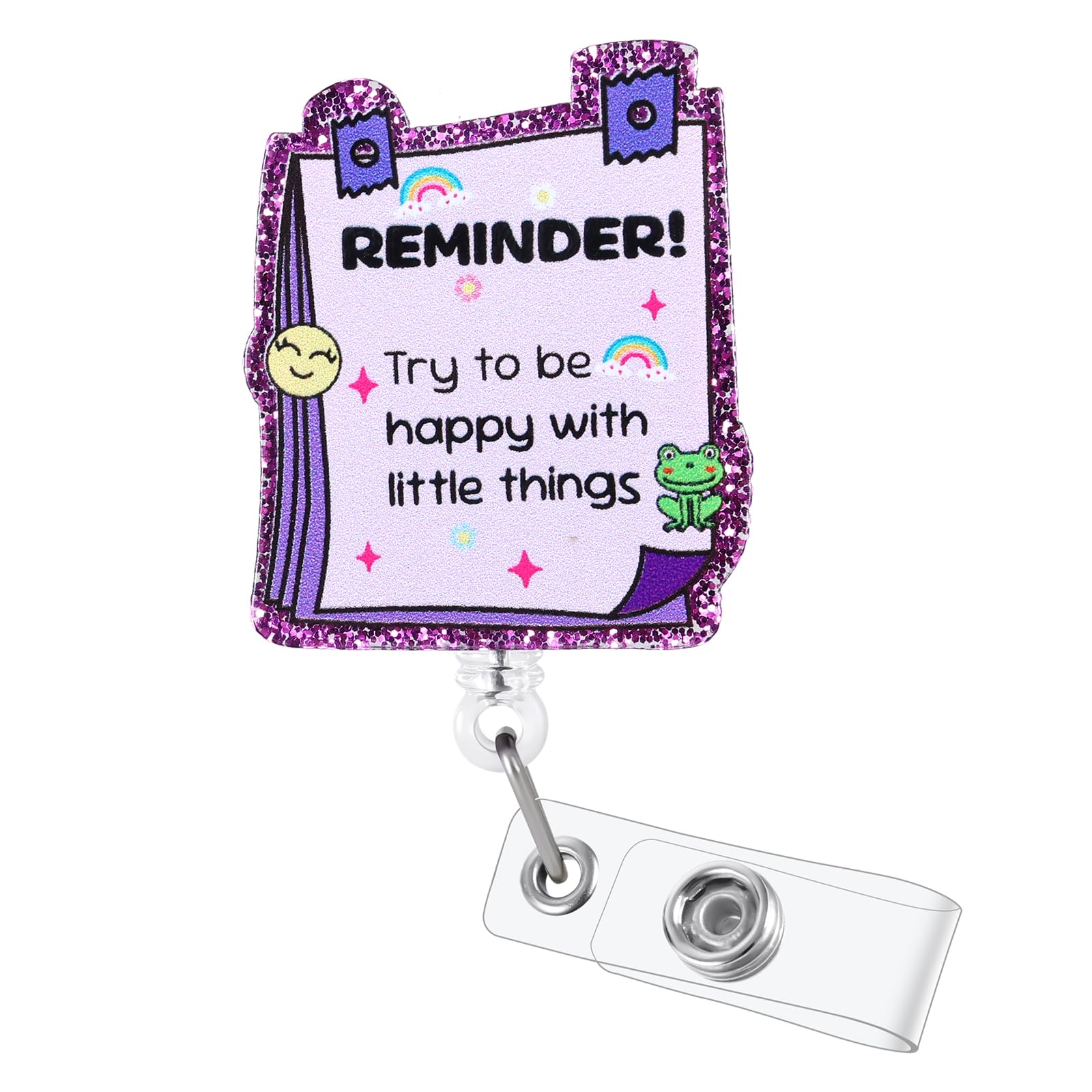 Be Happy with Little Things Funny Badge Reel, Cute Badge Holder with Retractable Clip, Positivity Office Badge Clip for RN CNA LPN LVN Hospital