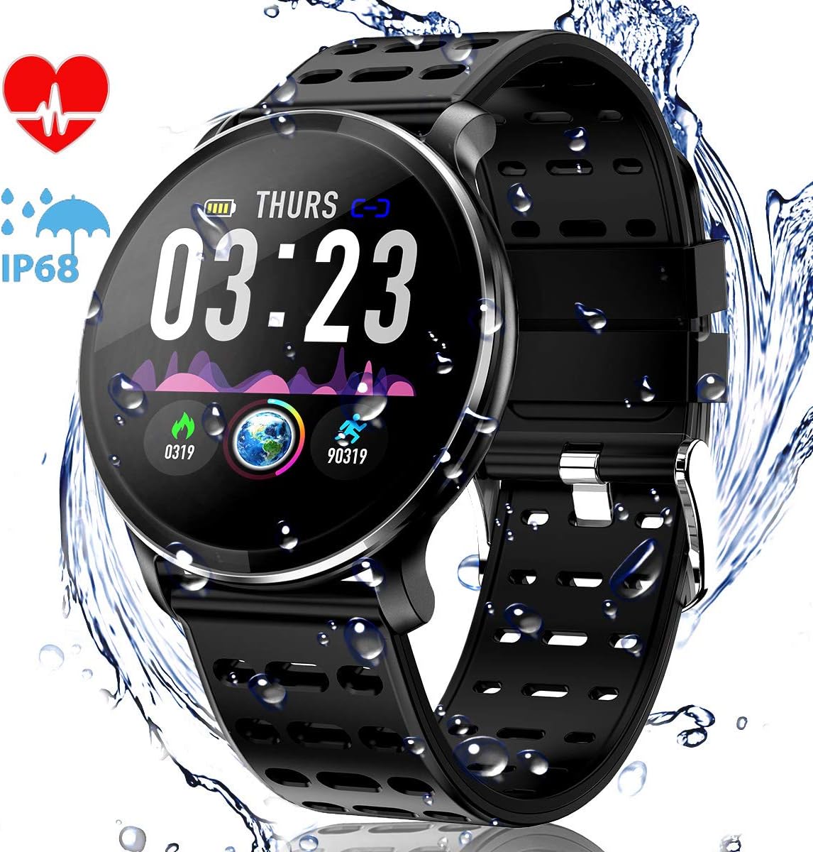 CM10 Smart Watch, IP67 Waterproof Fitness Watch Activity Tracker 1.3 Inch IPS Colour Screen with Heart Rate Monitor,Steps Counter, Sleep Monitor Call Notification SMS for Android iOS Men/Women