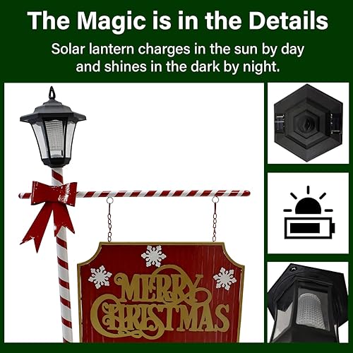 Miniatura 5 de Fraser Hill Farm Poste de lámpara de 4 pies con letrero de Feliz Navidad y linterna solar  Decoración festiva preiluminada  Decoración navideña al