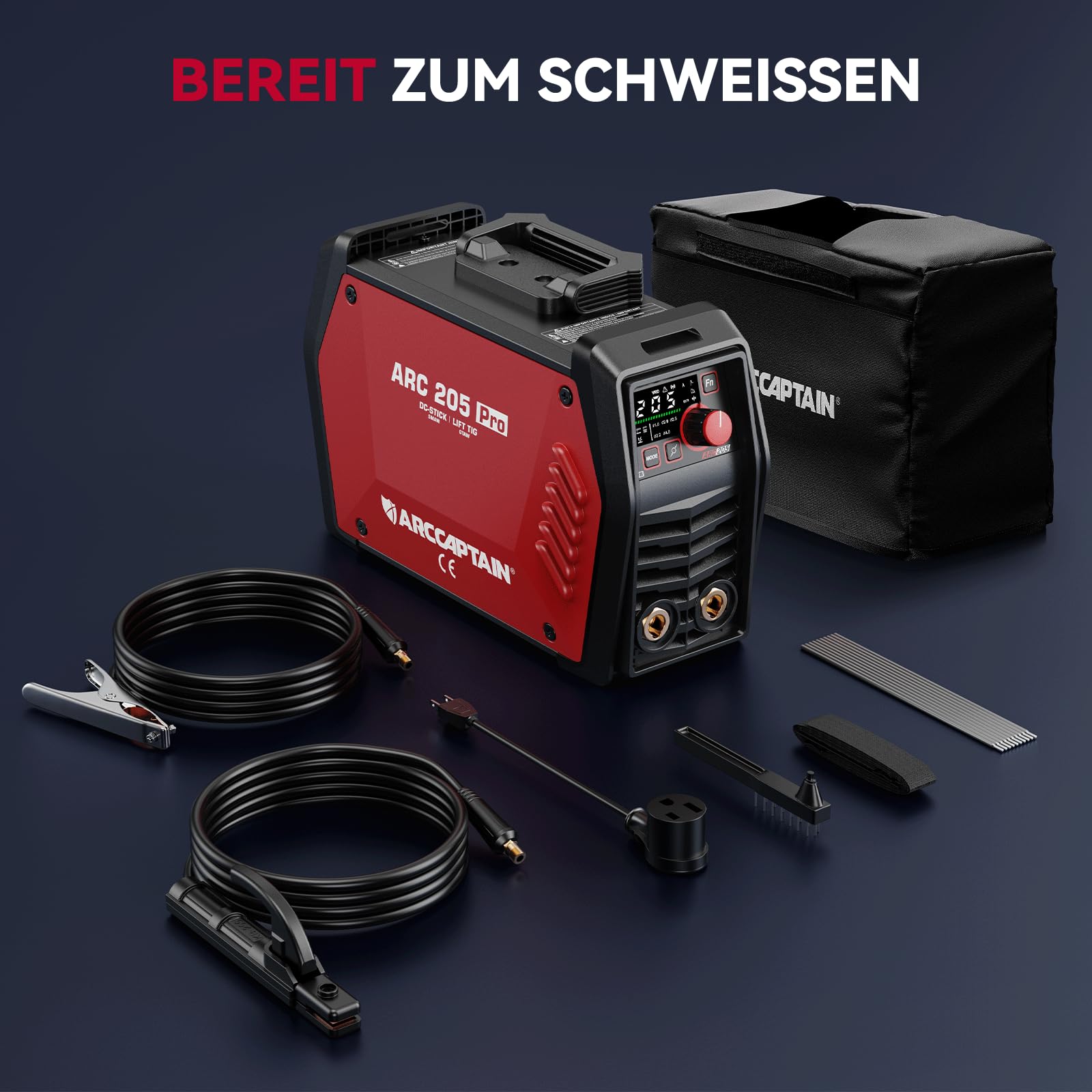 ARCCAPTAIN iControl ARC205 Pro Schweißgerät [App-Steuerung] 205 Amp ARC/Lift TIG Schweißgerät, LED-Anzeige, IGBT Inverter 230V MMA Schweißgerät mit Warmstart, Lichtbogenkraft und Anti-Stick