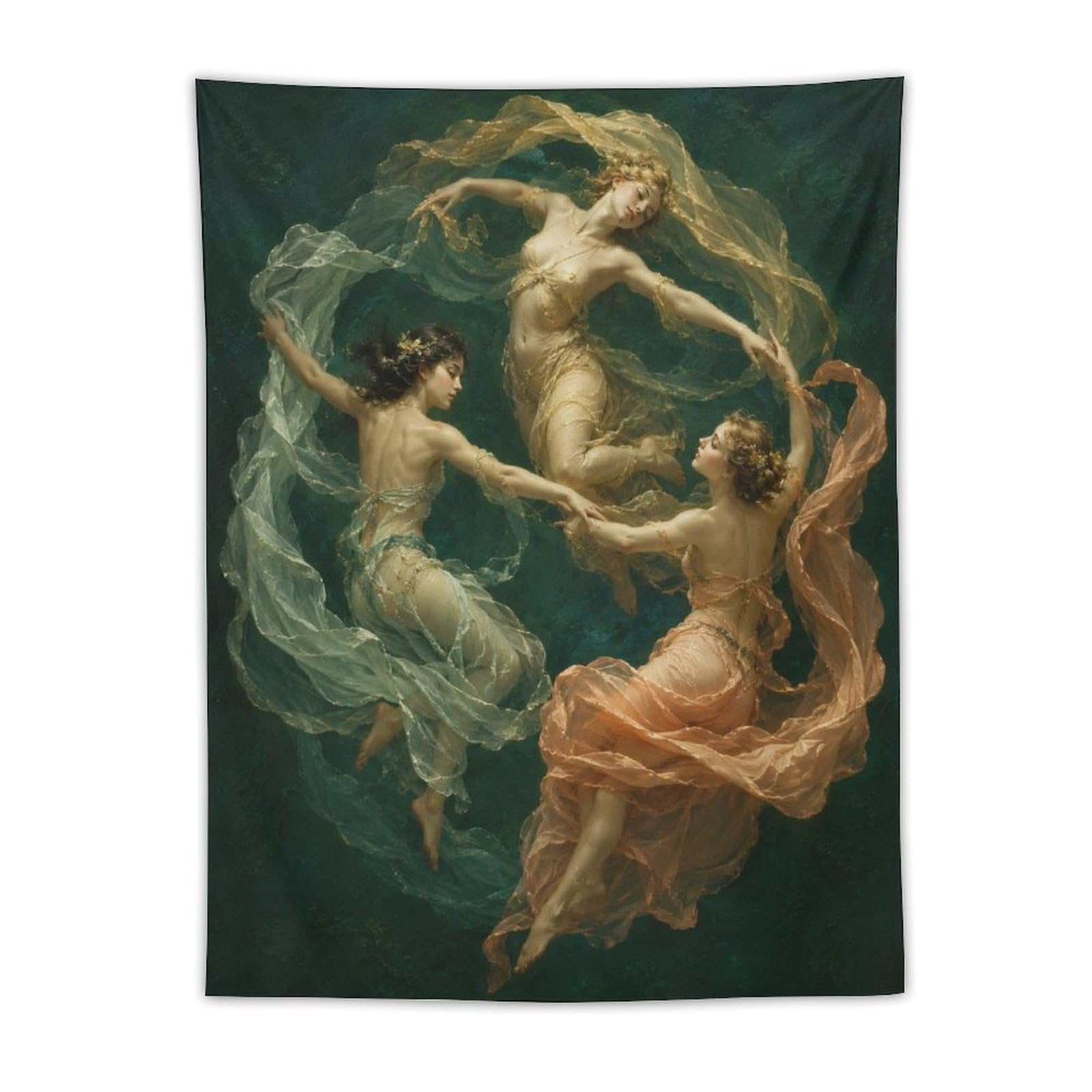 H3B8U2Y5 Three Nymphs Forest Dance Wall Tapestry, Classical Fantasy