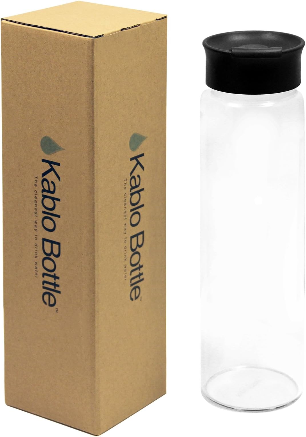 Kablo Glass Water Bottle 32 oz with Flip Cap, 100% Borosilicate