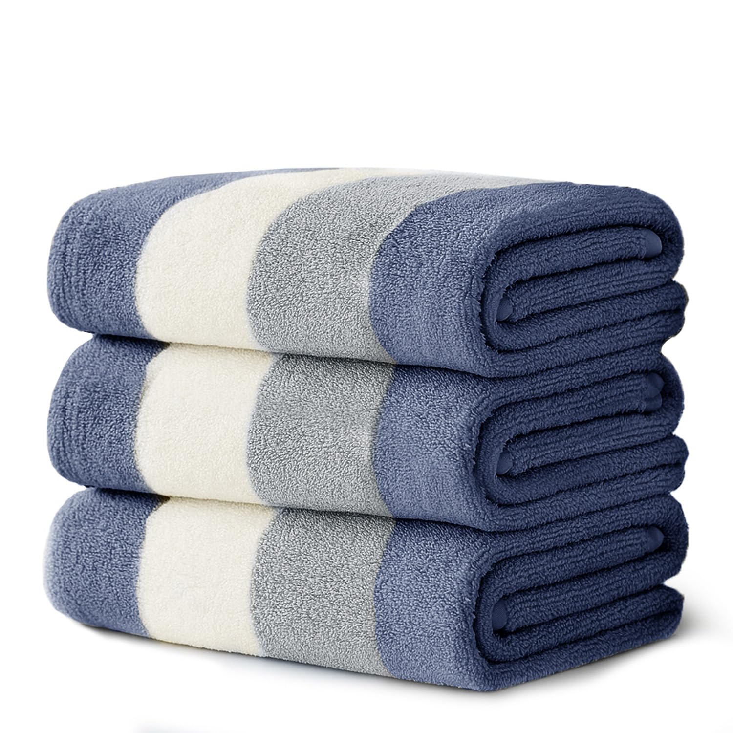 Velosso 3 Pack 100% Cotton Striped Multi Supreme Cotton Towels Hand Bath Towel, Quick-Dry, Soft Absorbent, Striped Design Hotel Spa, Fade Resistant (Navy, Hand Towels)