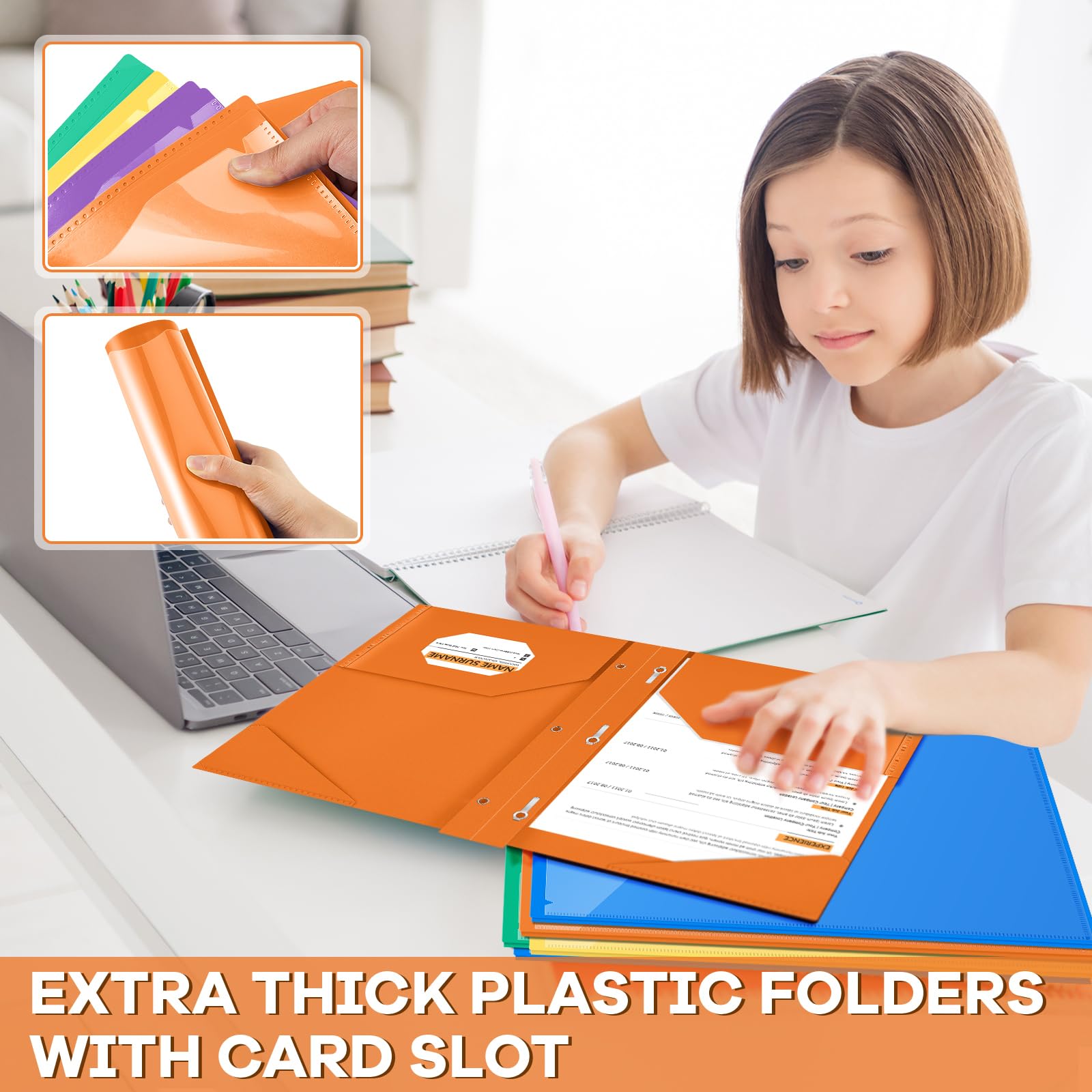 Henoyso Lot de 12 dossiers en plastique avec poche avant transparente et dossiers en plastique à 3 broches avec fente pour carte et broches pour l'école et le bureau (couleurs arc-en-ciel)