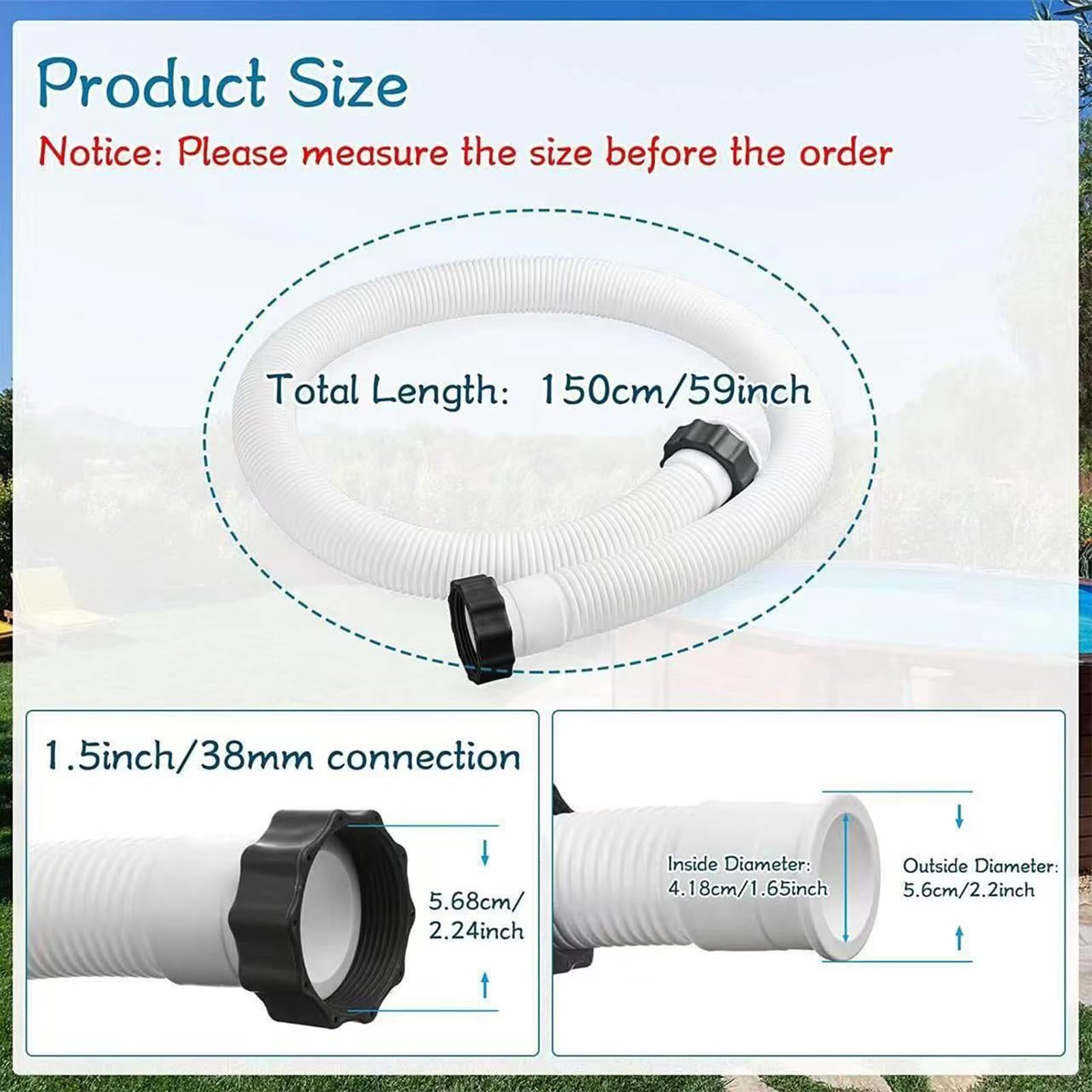 Tubo per pompa per piscina – Accessorio di ricambio per filtro, PVC da 1,5 pollici | Tubo di filtrazione della sabbia robusto e resistente all'acqua di mare, tubo di flessibile ad alta