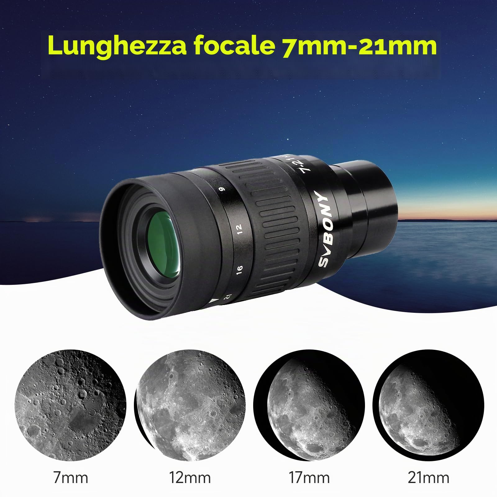 Svbony SV135 Telescopio Planetario Oculare Zoom, 7-21mm Lenti Oculari con FMC 6 Elementi 4 Gruppo, per Luna Astronomia Osservazione