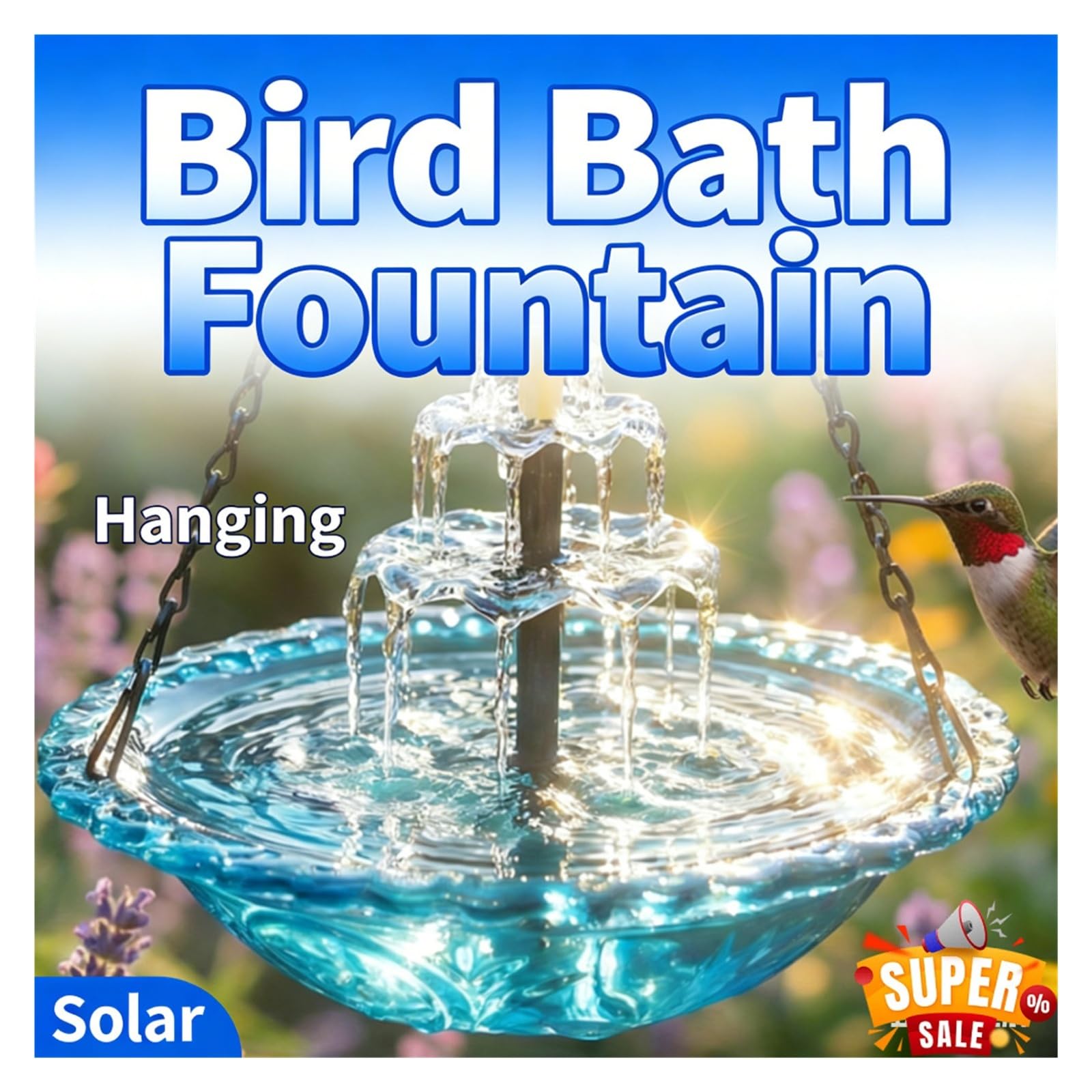 Fuente de baño para pájaros solar de diseño suspendido estilo A-Pink