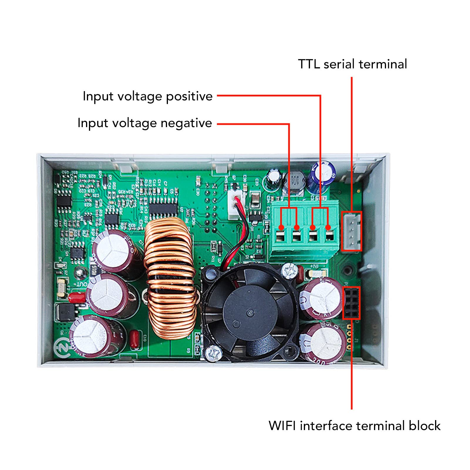 DC-stabilisiertes Netzteilmodul, Einstellbar, Hoher Wirkungsgrad, 60 V, 12 A, für Heimwerkerprojekte und LED-Beleuchtung, ABS, Rotes Kupfer