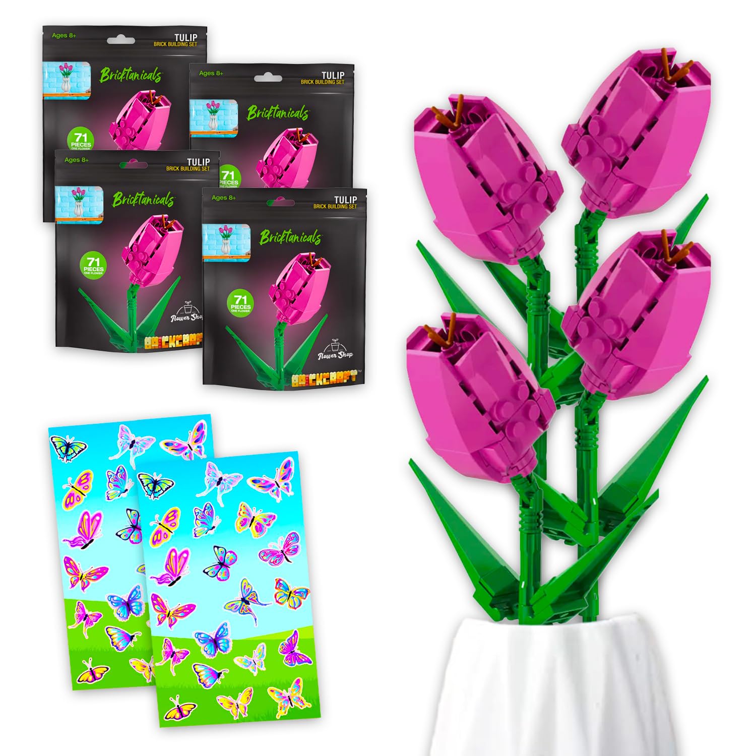 Brickcraft Bricktanicals Flower Bouquet Set - Bundle with 4 Spring