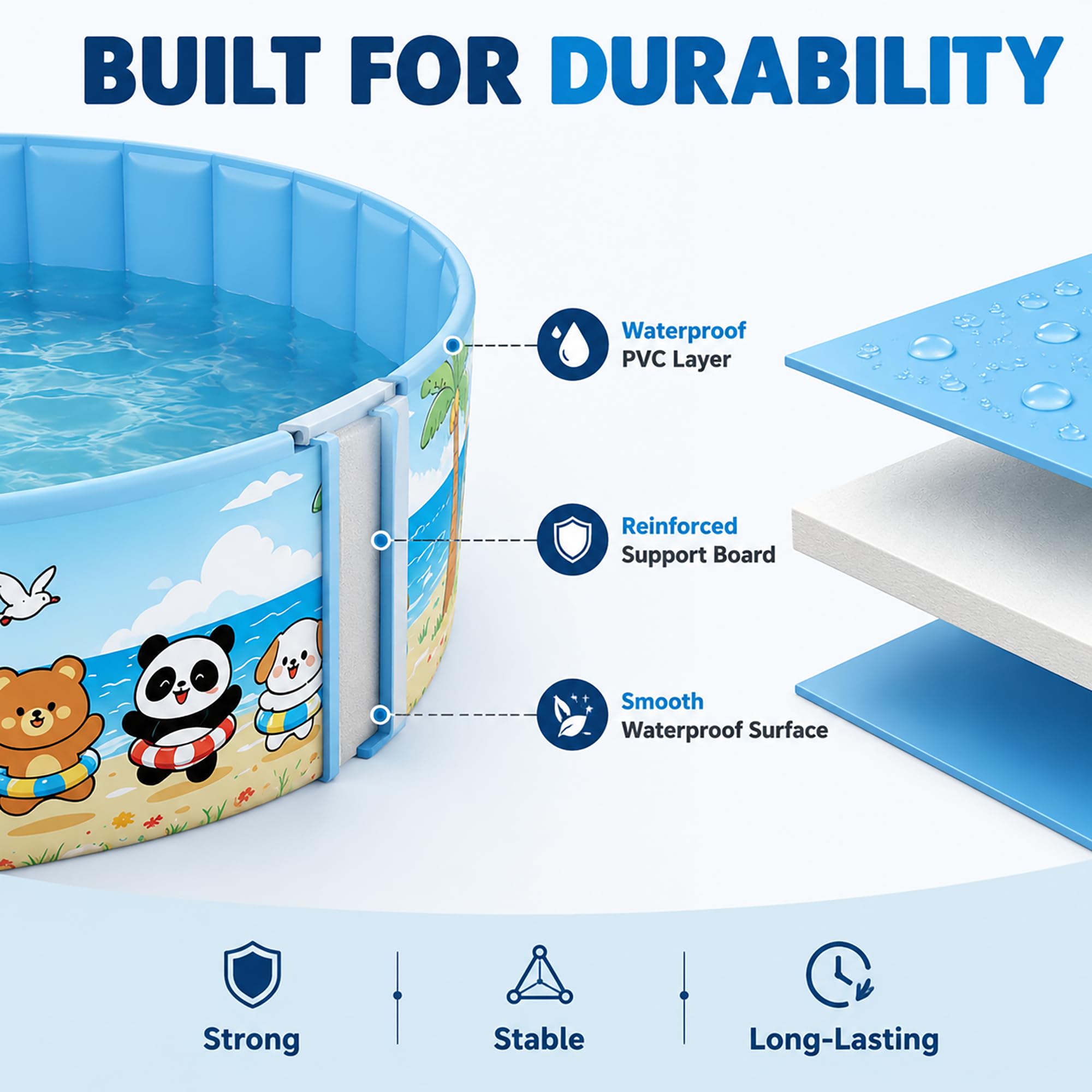 Piscina Infantil Plegable, Sin Inflar, Piscina Rígida para Niños