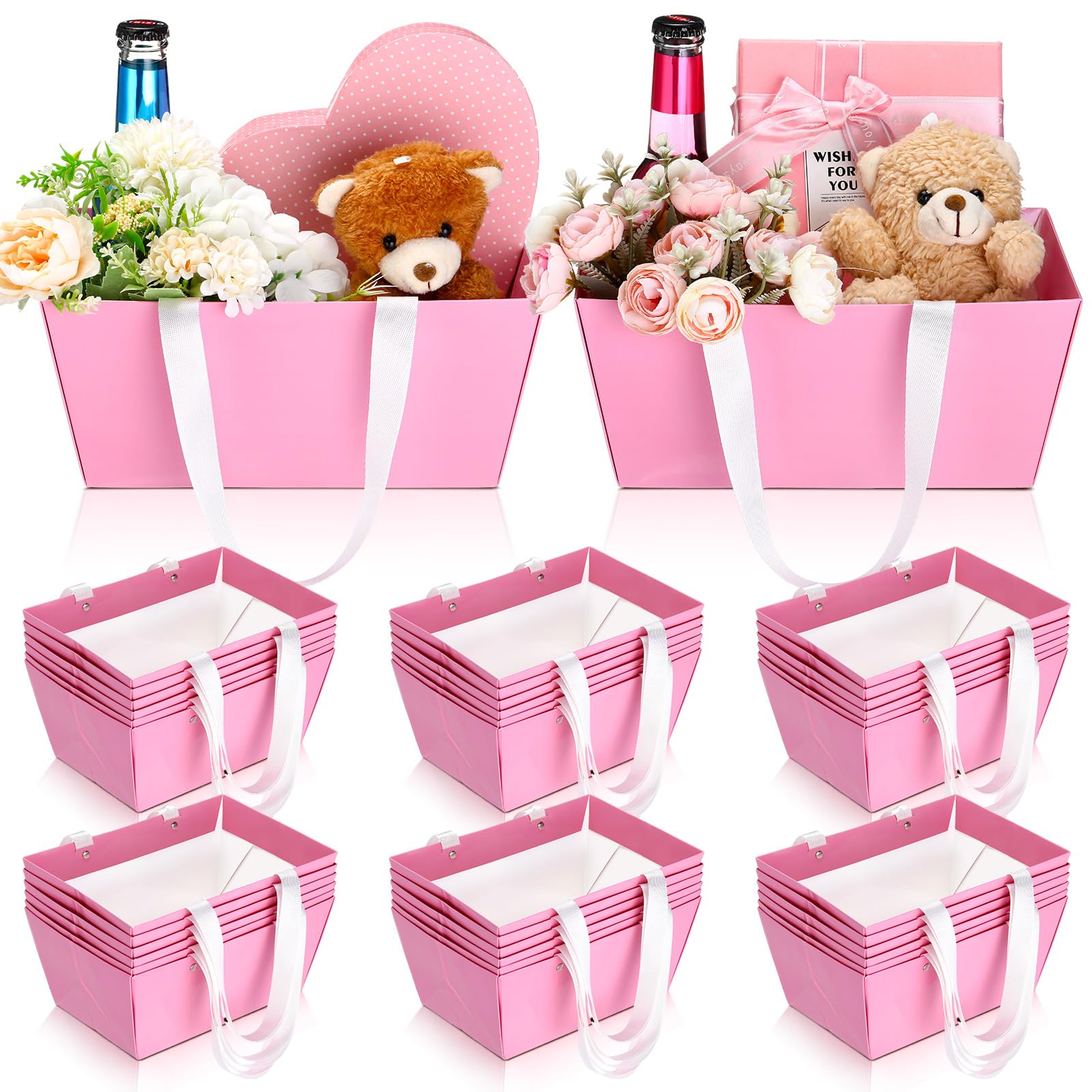 Glenmal 36 Stück Hochzeits-Geschenkkörbe, leer zum Befüllen, Großpackung, 24,9 x 16,5 x 10,9 cm, Kraftpapierkorb mit Griffen, Geschenkpapiertüten, Kraftkarton-Tablett für Geschenke, Party, Geburtstag,
