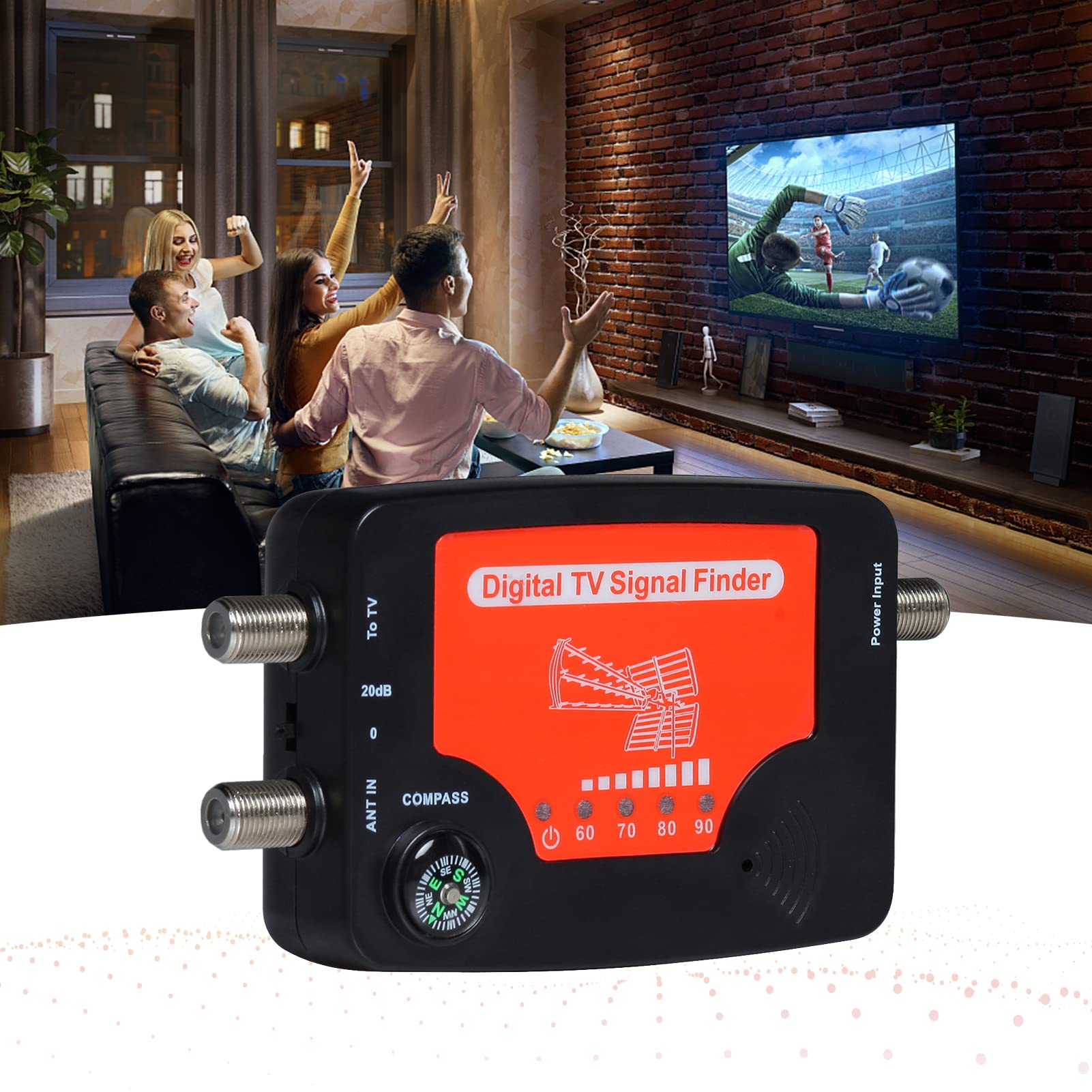 HUIOP Buscador de señal de TV, Pantalla LED, Antena de TV portátil, buscador de Fuerza de señal, medidor de búsqueda de señal con brújula, zumbador de Alarma