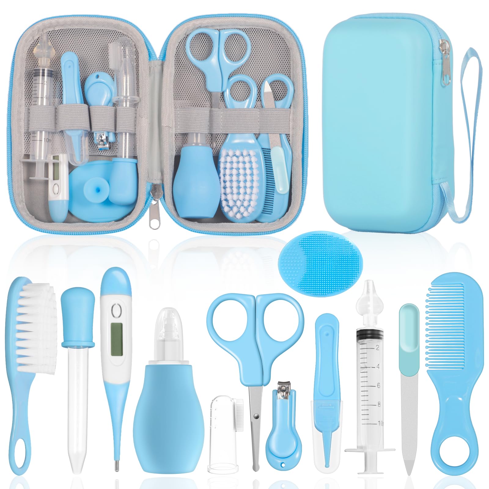 GLOSKIN Baby Pflegeset, 13-Teiliges Set, Baby Pflegeset Neugeborene,Ausgestattet Mit Baby Nagelschere, Baby Bürste und Anderen Verschiedenen Babysicherheits-Sets, Baby Daily Care Essentials (Blau)
