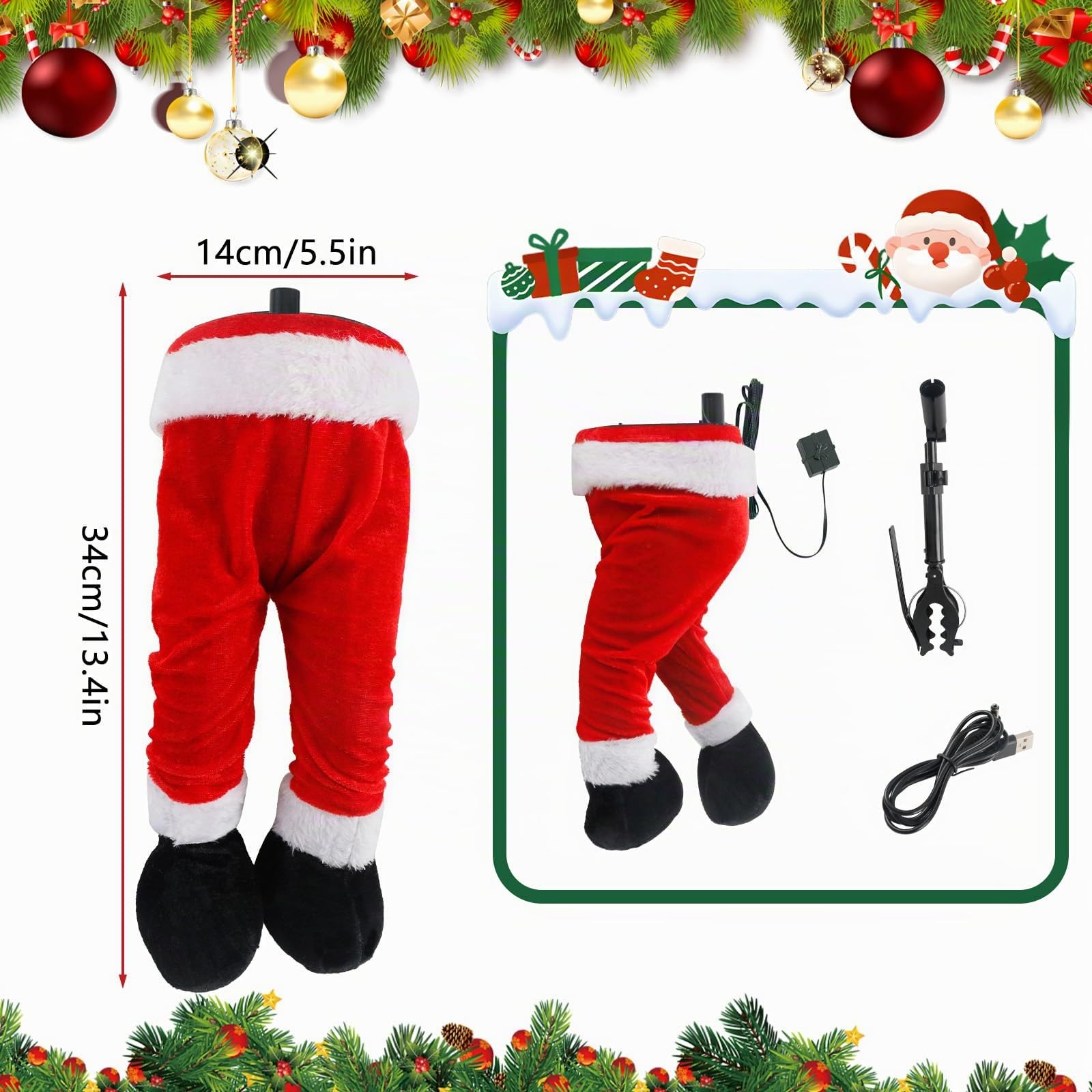 Jambes de Père Noël Animée, Décoration d'arbre pour Les Jambes du Père Noël avec Support, Ornements Suspendus Décoration De Noël