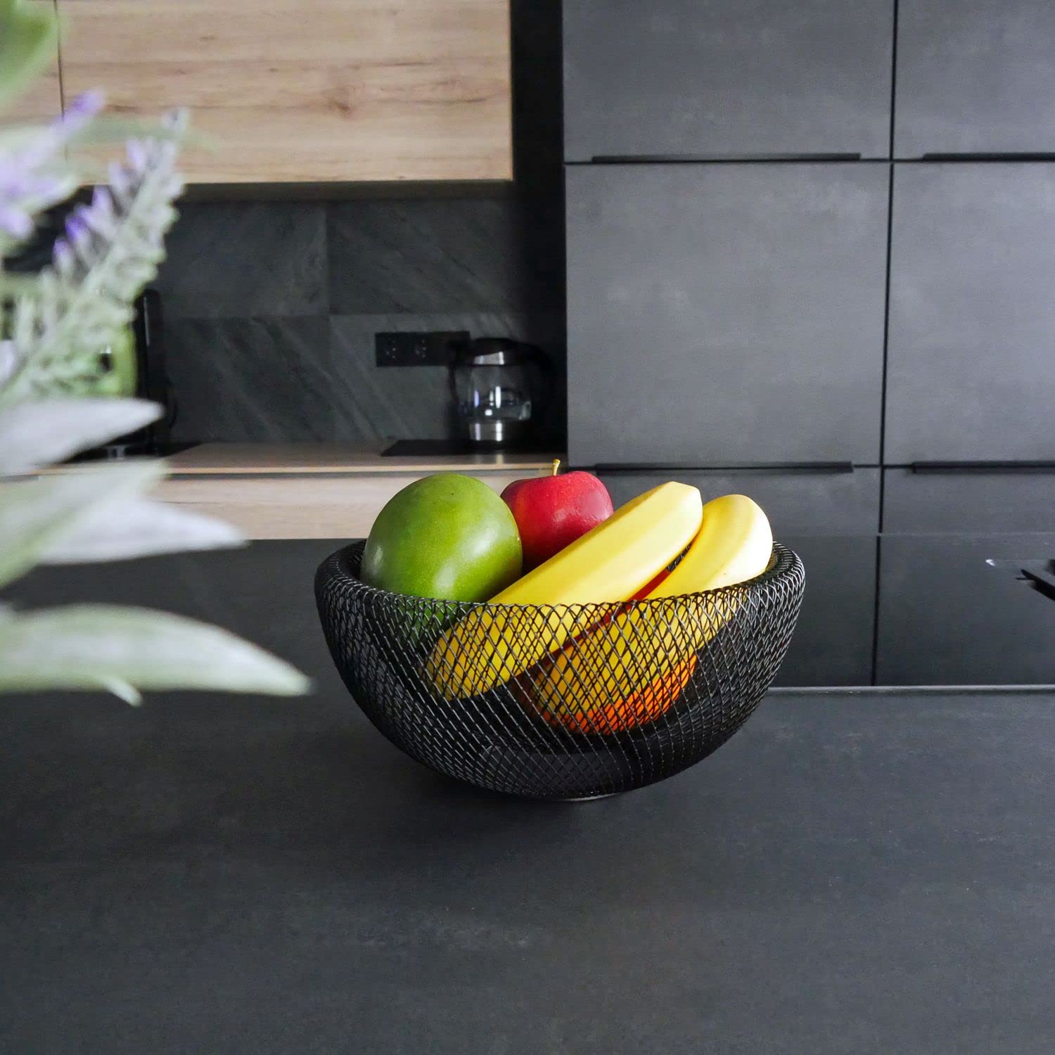 INTIRILIFE Cesto di Frutta in Metallo in Nero - portafrutta Rotonda alla Moda, Ciotola Decorativa a Doppia Parete per Frutta, Verdura e Molto Altro Ancora.