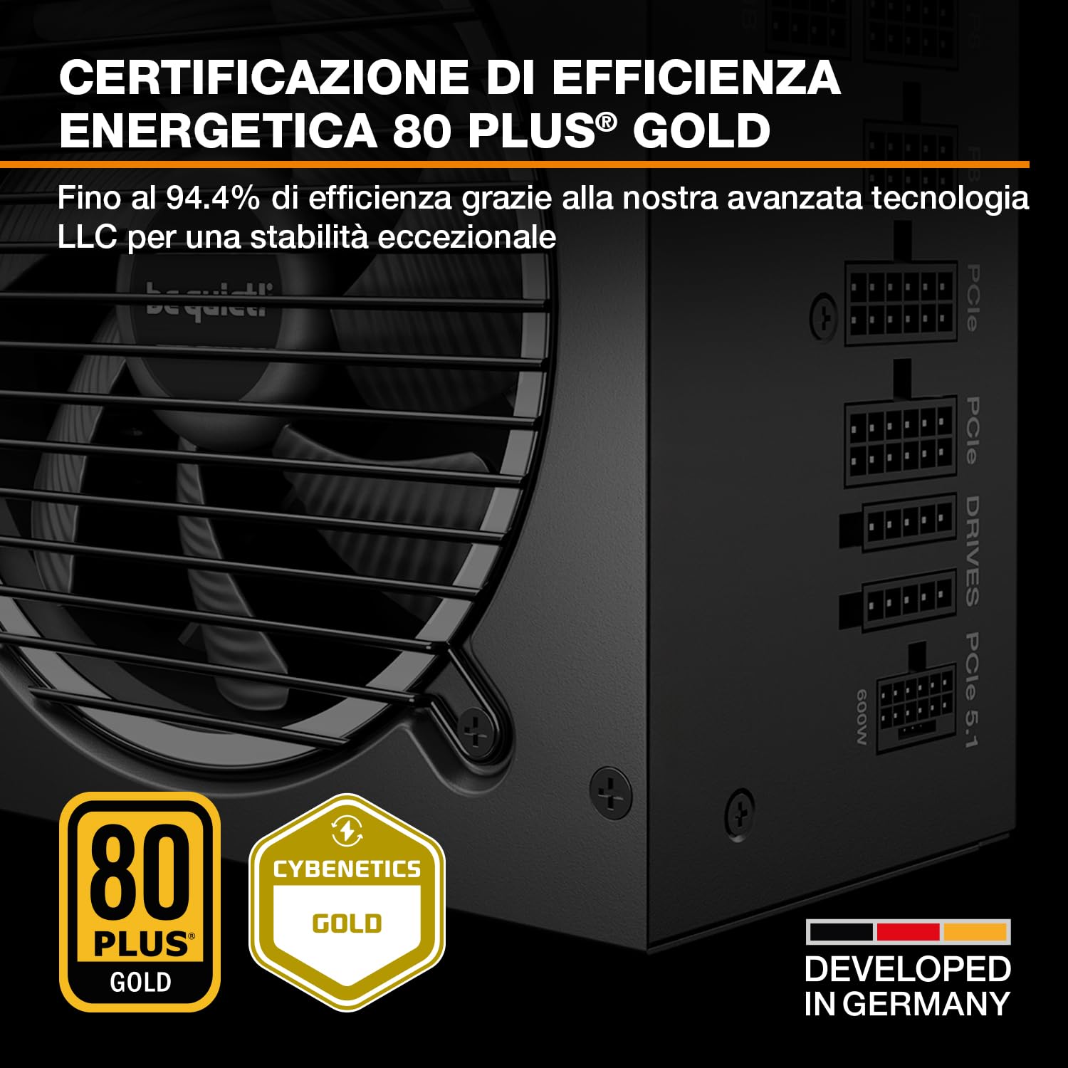 be quiet! Pure Power 13 M 850W alimentatore, efficienza 80 PLUS® Gold, alimentatore ATX 3.1 con supporto per GPU PCIe 5.1, ventola be quiet! semi-passiva da 120 mm, tecnologia LLC, singola linea